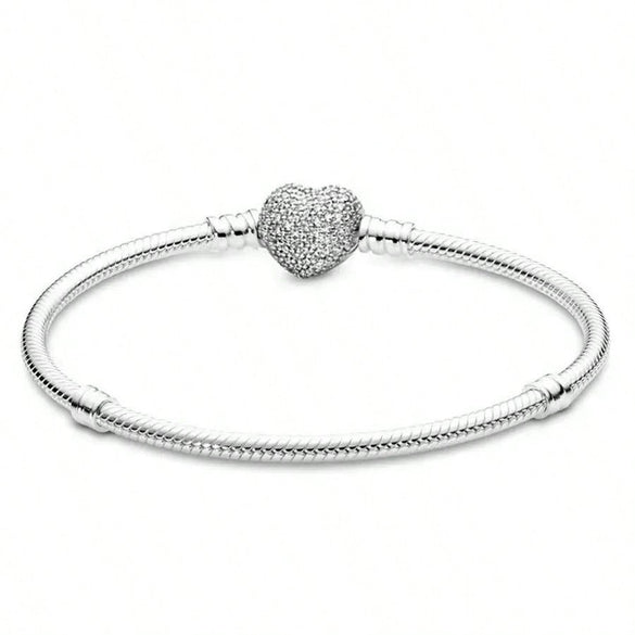 Heart Shape Clasp Plated Copper Snake Chain Beaded Bracelet Plain Engraved Style Couple Bracelet For Women And Men
