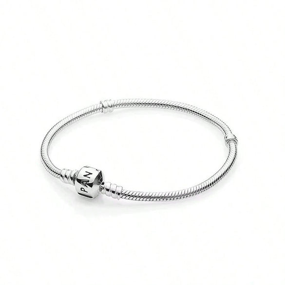Heart Shape Clasp Plated Copper Snake Chain Beaded Bracelet Plain Engraved Style Couple Bracelet For Women And Men