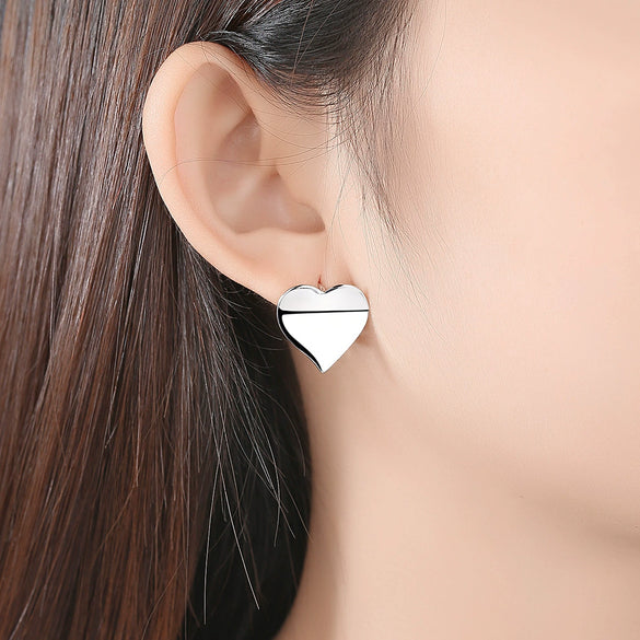 Heart Shape Copper Electroplated Earrings For Women Sweet Elegant Glossy Fashion Jewelry
