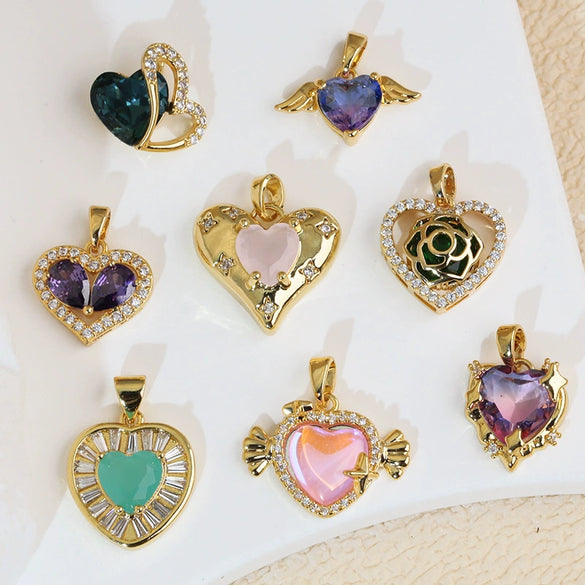 Heart Shape Copper Pendant Fashion Jewelry Diy Handmade Electroplated Accessories