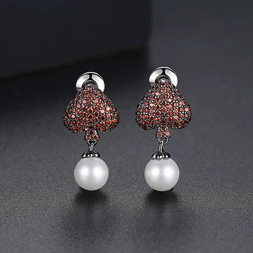 Heart Shaped Copper Pearl Earrings With Crystal Zircon Accents Electroplated Fashion Jewelry For Women Wholesale