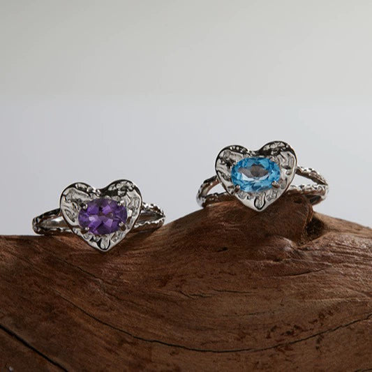 Heart Shaped Gem Inlaid S925 Sterling Silver Ring For Women