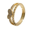 Heart Shaped Micro Inlaid Zircon Adjustable Open Ring For Women Copper Electroplated Fashion Jewelry
