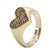 Heart Shaped Micro Inlaid Zircon Adjustable Open Ring For Women Copper Electroplated Fashion Jewelry
