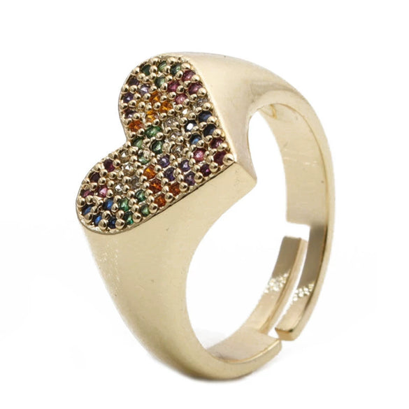 Heart Shaped Micro Inlaid Zircon Adjustable Open Ring For Women Copper Electroplated Fashion Jewelry