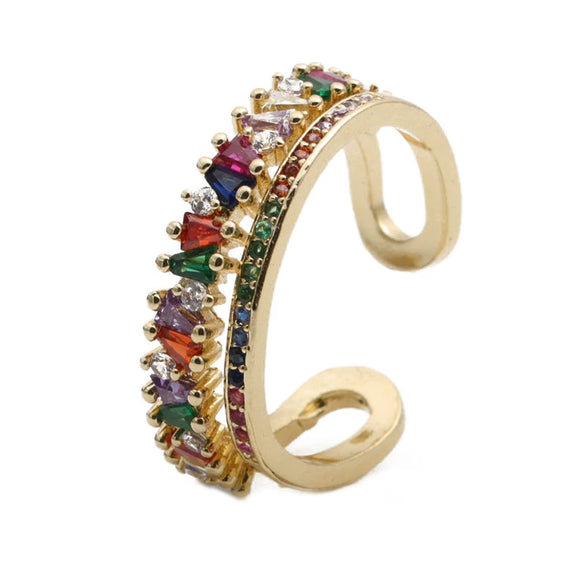 Heart Shaped Micro Inlaid Zircon Adjustable Open Ring For Women Copper Electroplated Fashion Jewelry