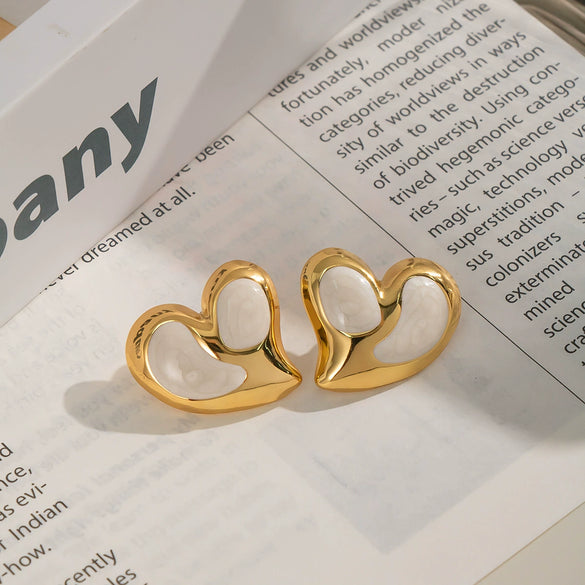 Heart Shaped Oil Drop Earrings For Women Titanium Steel Elegant Style Electroplating Process Waterproof And Environmentally Friendly