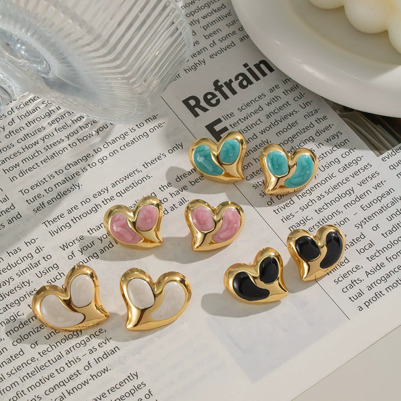 Heart Shaped Oil Drop Earrings For Women Titanium Steel Elegant Style Electroplating Process Waterproof And Environmentally Friendly
