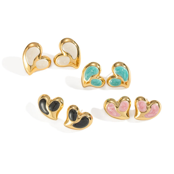 Heart Shaped Oil Drop Earrings For Women Titanium Steel Elegant Style Electroplating Process Waterproof And Environmentally Friendly