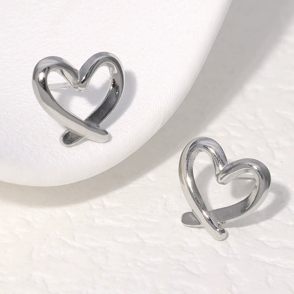 Heartd Stainless Steel Ear Studs With Electroplating Simple Sweet Cold Style For Women