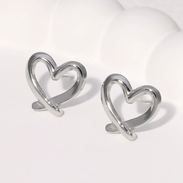 Heartd Stainless Steel Ear Studs With Electroplating Simple Sweet Cold Style For Women