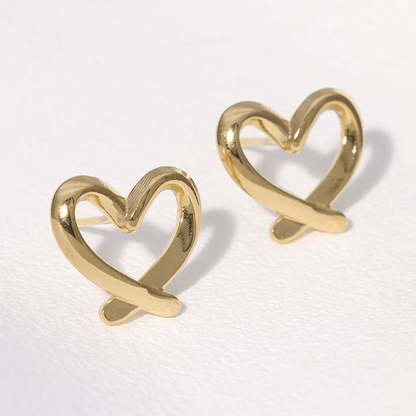 Heartd Stainless Steel Ear Studs With Electroplating Simple Sweet Cold Style For Women