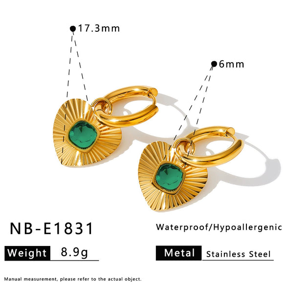 Heart Shaped Stainless Steel Earrings With Rhinestone Inlay And 18K Gold Vacuum Plating For Women