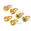 Heart Shaped Stainless Steel Earrings With Rhinestone Inlay And 18K Gold Vacuum Plating For Women