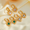 Heart Shaped Stainless Steel Earrings With Rhinestone Inlay And 18K Gold Vacuum Plating For Women