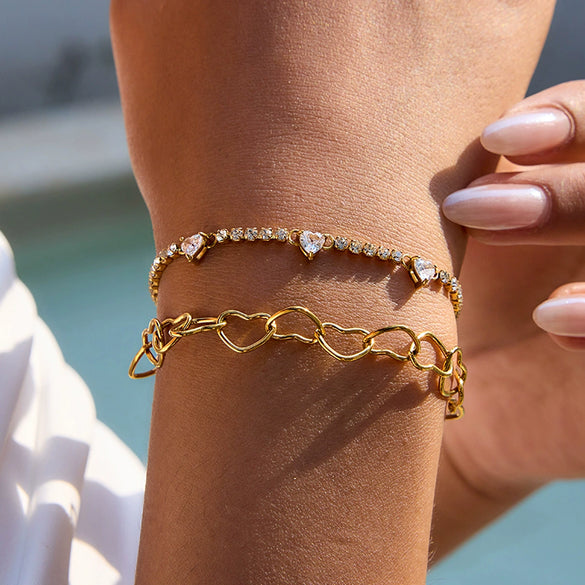 Heart Stainless Steel Geometric Pattern Electroplated Women's Bracelet Jewelry