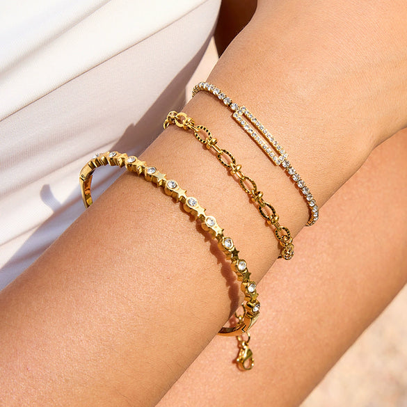 Heart Stainless Steel Geometric Pattern Electroplated Women's Bracelet Jewelry