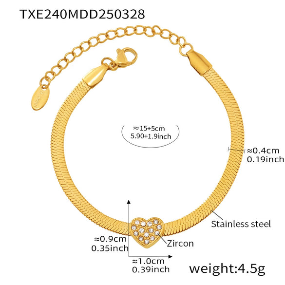 Heart Zircon Stainless Steel Necklace And Bracelet Set In Ins Minimalist Light Luxury Style With Electroplating