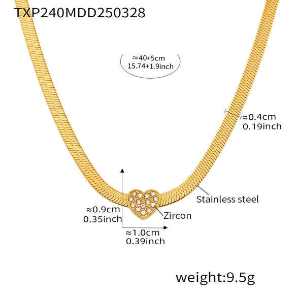 Heart Zircon Stainless Steel Necklace And Bracelet Set In Ins Minimalist Light Luxury Style With Electroplating
