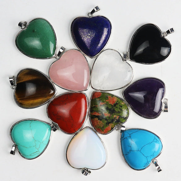 Heartshaped Copper Pendant With Silvertone Electroplated Edge And Turquoise Crystal Agate Semiprecious Stone Inlay