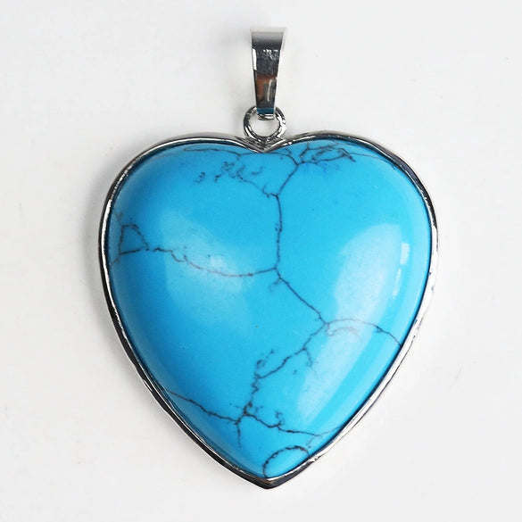 Heartshaped Copper Pendant With Silvertone Electroplated Edge And Turquoise Crystal Agate Semiprecious Stone Inlay