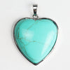 Heartshaped Copper Pendant With Silvertone Electroplated Edge And Turquoise Crystal Agate Semiprecious Stone Inlay