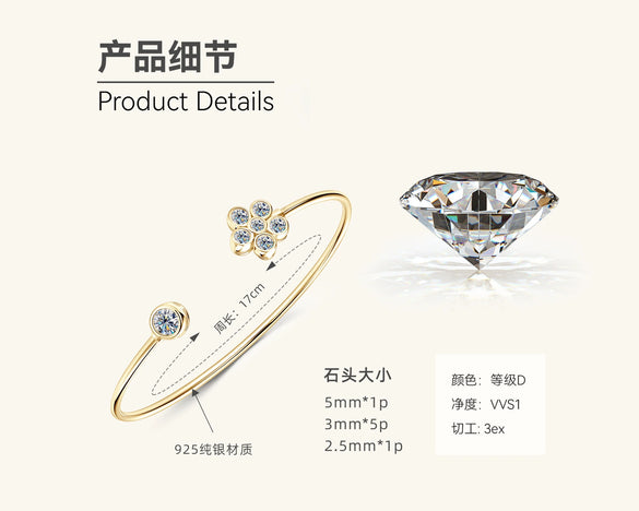 Heartshaped Moissanite Sterling Silver Electroplated Women's Bracelet