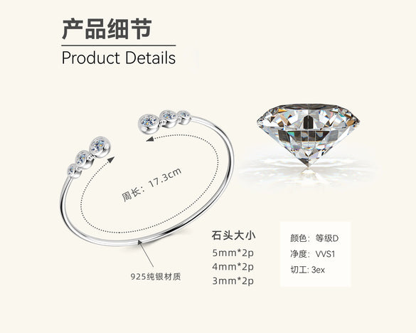 Heartshaped Moissanite Sterling Silver Electroplated Women's Bracelet