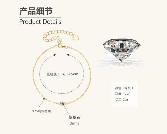Heartshaped Moissanite Sterling Silver Electroplated Women's Bracelet