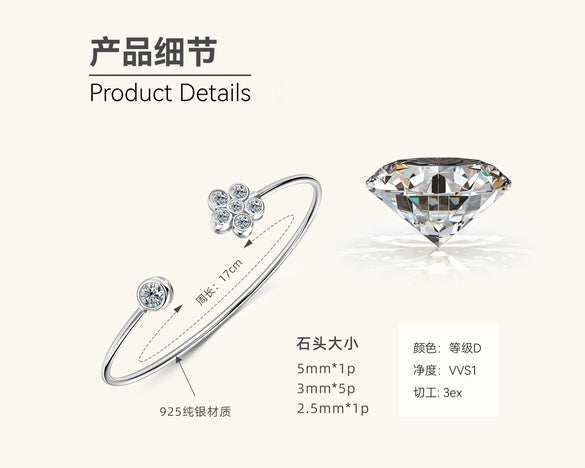 Heartshaped Moissanite Sterling Silver Electroplated Women's Bracelet