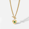 Heartshaped Pendant Cuban Chain Necklace For Women Made Of Stainless Steel With Electroplating And Green Agate Ote Buckle