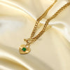 Heartshaped Pendant Cuban Chain Necklace For Women Made Of Stainless Steel With Electroplating And Green Agate Ote Buckle