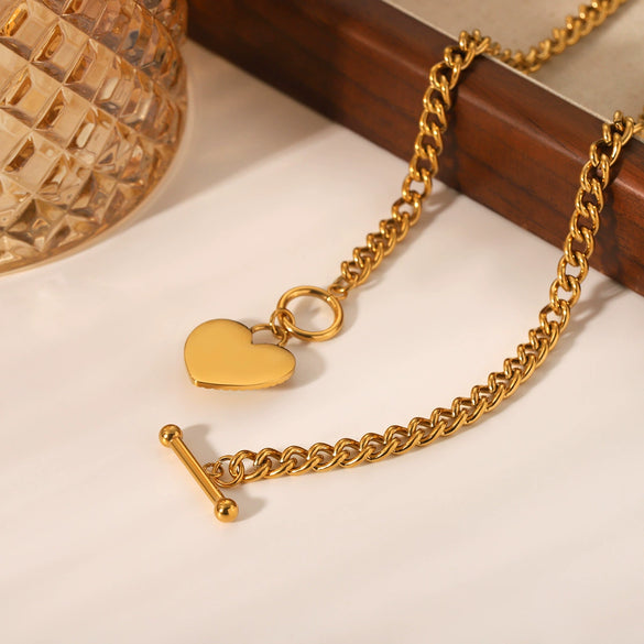 Heartshaped Pendant Inlaid With Green Agate Stainless Steel Cuban Chain Necklace For Women