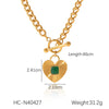 Heartshaped Pendant Inlaid With Green Agate Stainless Steel Cuban Chain Necklace For Women