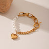 Heartshaped Pendant Titanium Steel And Stainless Steel Bracelet With Imitation Pearl Electroplated For Women