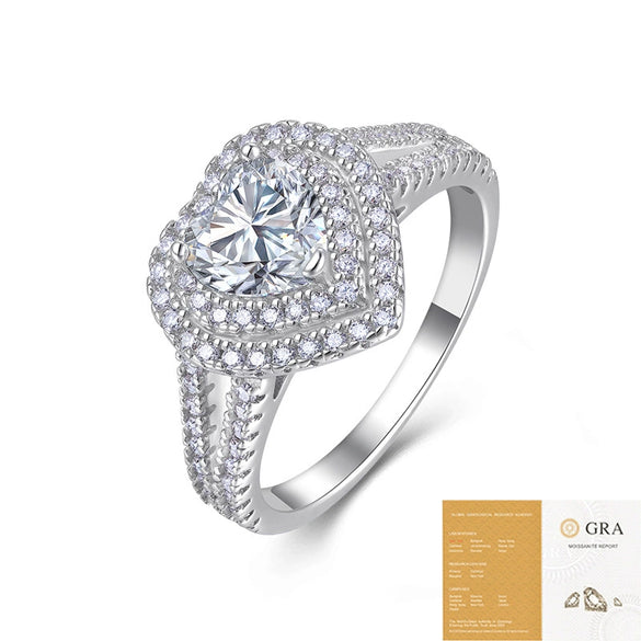 Heartshaped Simulated Diamond Moissanite Inlay 925 Sterling Silver Women's Ring Classic Fashion Light Luxury Highend