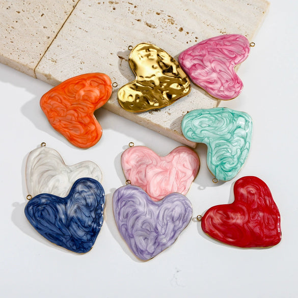 Heartshaped Stainless Steel Pendant With Dripping Oil Pattern For Jewelry Making
