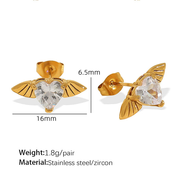Heartshaped Zircon Angel Wings 316L Stainless Steel Plated Jewelry Set For Women