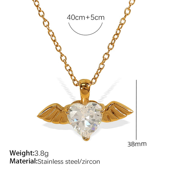Heartshaped Zircon Angel Wings 316L Stainless Steel Plated Jewelry Set For Women