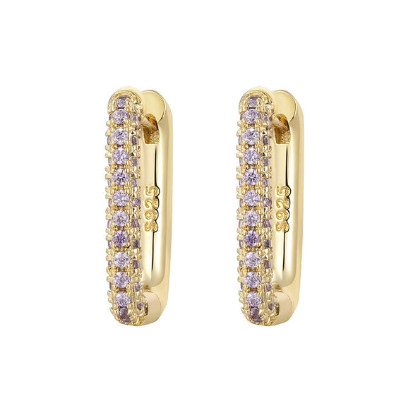 Heavy Industry Micropaved Zircon Earrings Copper Plated With Real Gold Geometric Light Luxury Style For Women Seiko