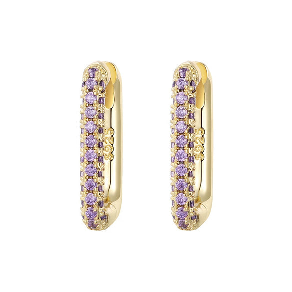 Heavy Industry Micropaved Zircon Earrings Copper Plated With Real Gold Geometric Light Luxury Style For Women Seiko