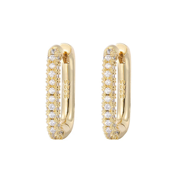 Heavy Industry Micropaved Zircon Earrings Copper Plated With Real Gold Geometric Light Luxury Style For Women Seiko