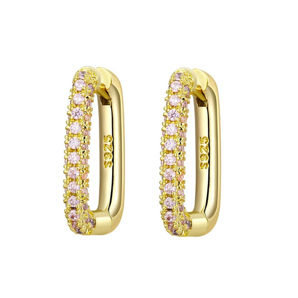 Heavy Industry Micropaved Zircon Earrings Copper Plated With Real Gold Geometric Light Luxury Style For Women Seiko