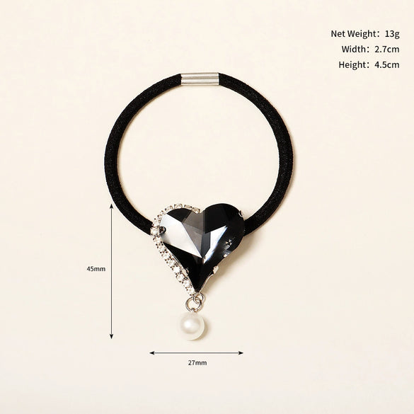 High Elasticity Rhinestone Heart Hair Tie For Women Fashion Ponytail Elastic Hair Band For Daily Styling