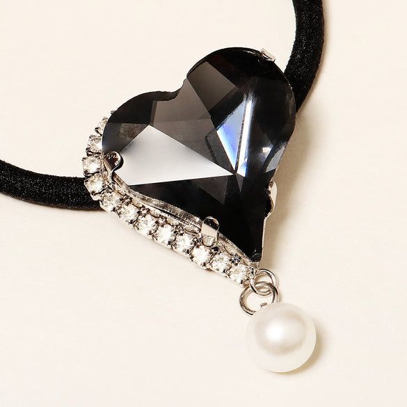 High Elasticity Rhinestone Heart Hair Tie For Women Fashion Ponytail Elastic Hair Band For Daily Styling