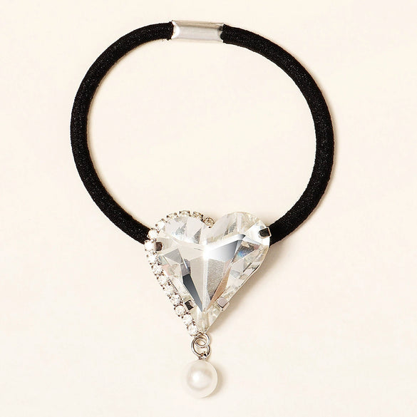 High Elasticity Rhinestone Heart Hair Tie For Women Fashion Ponytail Elastic Hair Band For Daily Styling