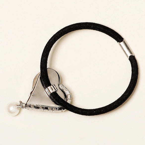 High Elasticity Rhinestone Heart Hair Tie For Women Fashion Ponytail Elastic Hair Band For Daily Styling