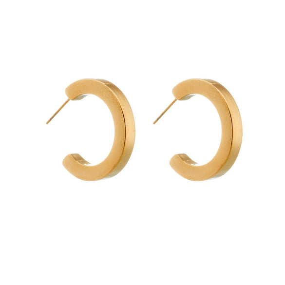 High End Design Sense Square Empty Tube C Shaped Titanium Steel Earrings With Geometric Pattern And Electroplating Treatment For Unisex