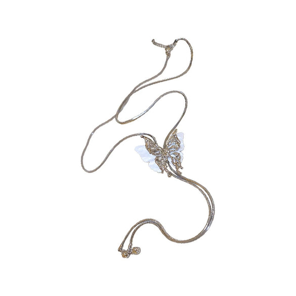 High End Long Adjustable Butterfly Tassel Alloy Clavicle Necklace With Electroplating For Women
