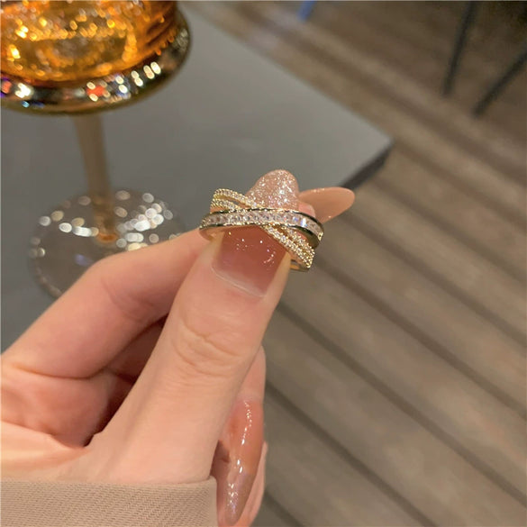 High End Minimalist Geometric Copper Open Ring For Women With Electroplated Finish And Sparkling Zircon Inlay